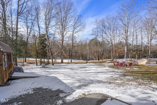 view of yard covered in snow