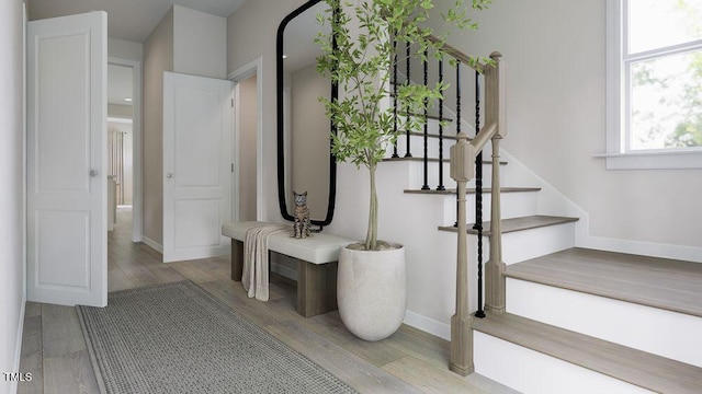 foyer entrance featuring light wood-type flooring