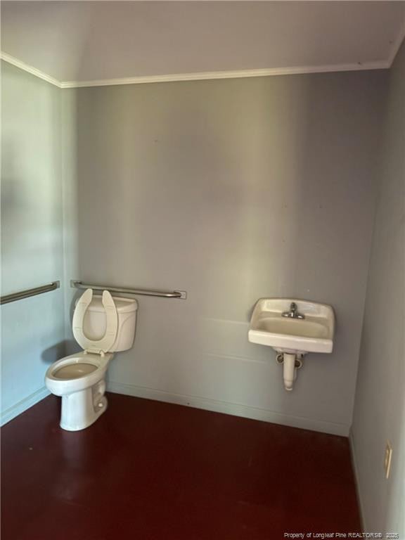 bathroom featuring toilet and ornamental molding