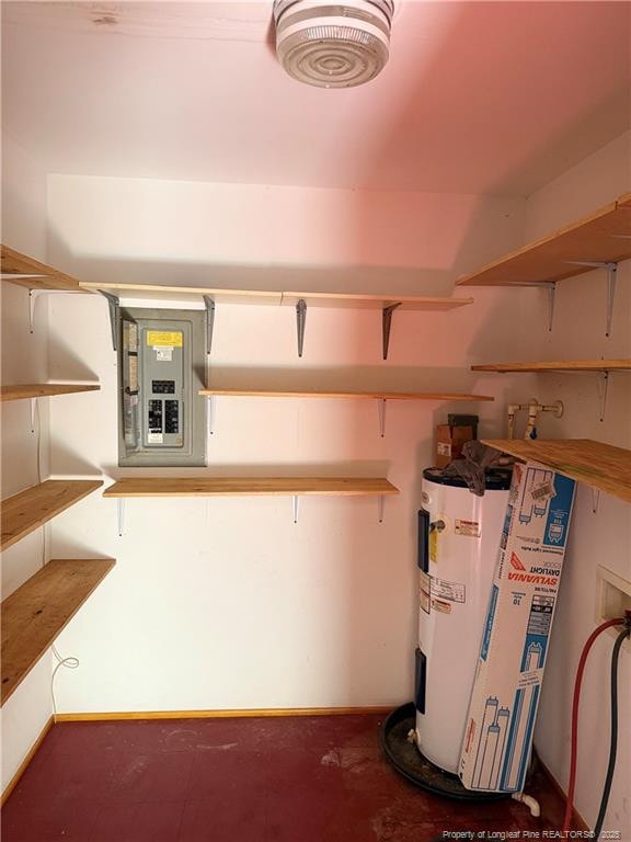 utility room featuring electric panel and water heater