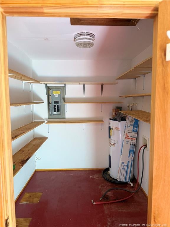 utility room featuring water heater and electric panel