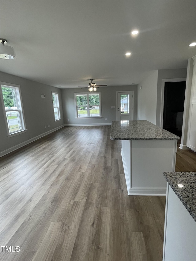 unfurnished living room featuring hardwood / wood-style flooring and ceiling fan