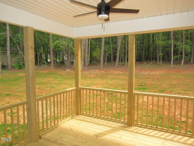 122 Beaver Trl, Littleton, NC 27850 - wooden deck featuring ceiling fan and a lawn