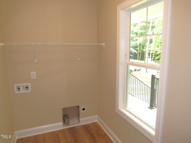 122 Beaver Trl, Littleton, NC 27850 - laundry area with washer hookup, hookup for an electric dryer, healthy amount of natural light, and wood finished floors