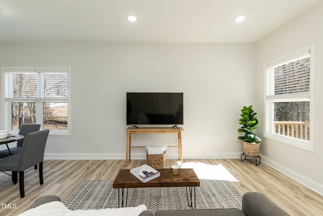 living room with light hardwood / wood-style floors