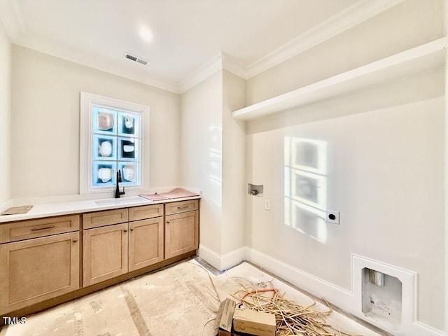 bathroom featuring vanity and crown molding