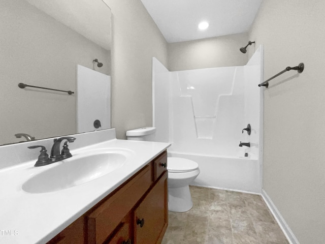 full bathroom with tub / shower combination, toilet, and vanity