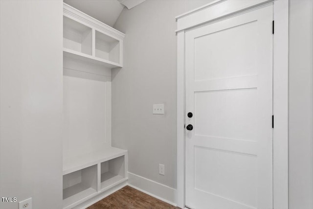 2905 Cammie St, Durham, NC 27705 - mudroom featuring baseboards and dark wood finished floors
