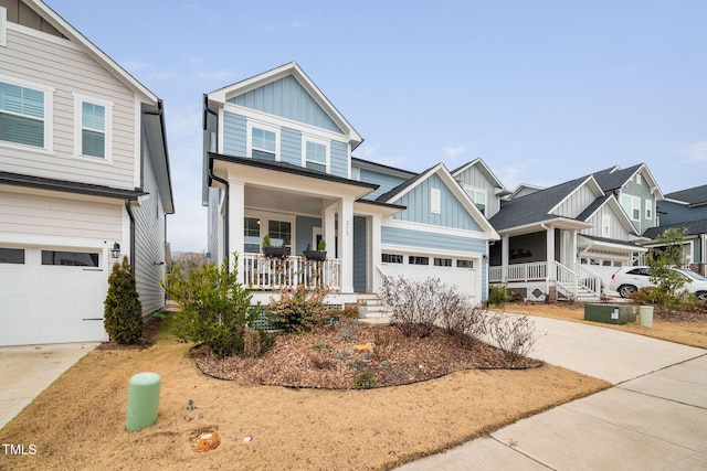 craftsman-style house with covered porch and a garage