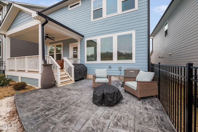 view of patio / terrace featuring central air condition unit and ceiling fan