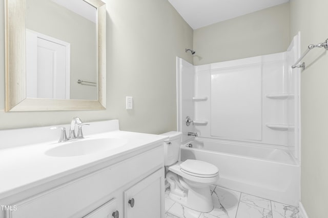 full bathroom featuring vanity, shower / bathtub combination, and toilet