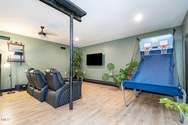 interior space with ceiling fan and light wood-type flooring