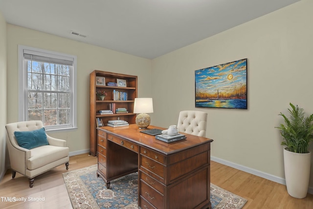 office area featuring light hardwood / wood-style flooring