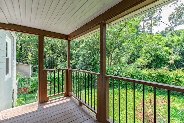1606 James St, Durham, NC 27707 - wooden terrace featuring a forest view