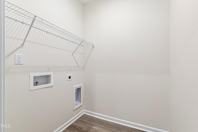 clothes washing area featuring washer hookup, dark wood-type flooring, and electric dryer hookup