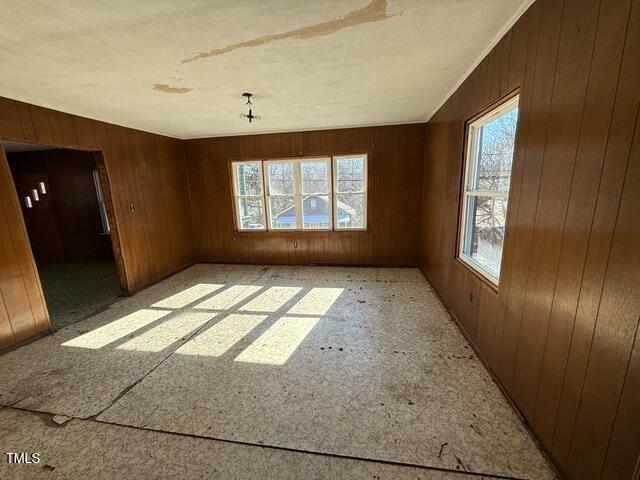 spare room featuring wooden walls