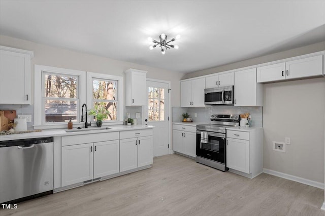 kitchen with white cabinetry, sink, backsplash, and appliances with stainless steel finishes