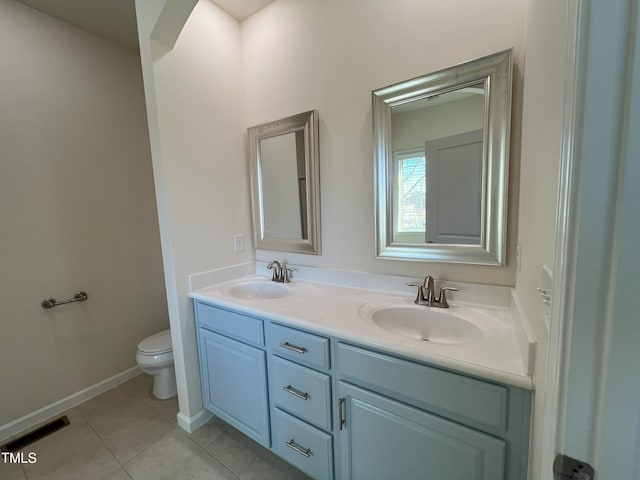 bathroom with tile patterned flooring, vanity, and toilet