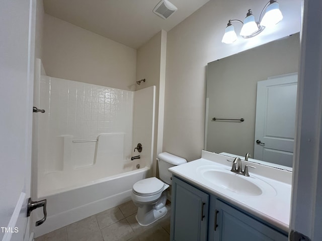 full bathroom with tile patterned flooring, vanity, shower / bathtub combination, and toilet