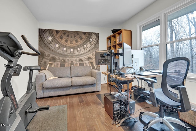 home office with light wood-type flooring