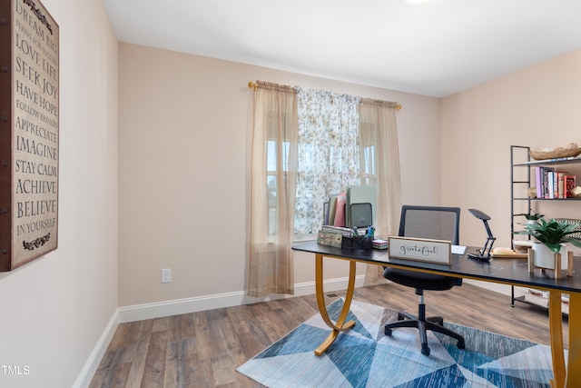 office area with hardwood / wood-style flooring