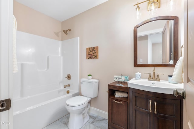 full bathroom featuring toilet, vanity, and shower / bathing tub combination