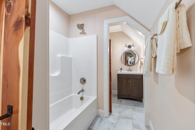 bathroom with shower / bathing tub combination and vanity