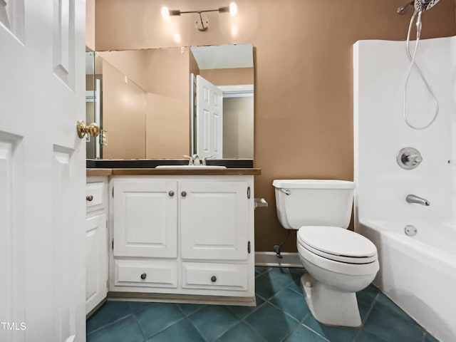 full bathroom featuring tile patterned floors, toilet, vanity, and  shower combination