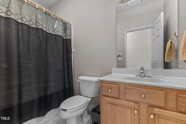 full bathroom featuring tile patterned floors, vanity, toilet, and shower / bath combo