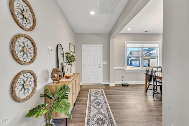 entryway featuring dark wood-type flooring