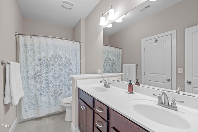 full bath with toilet, tile patterned flooring, a sink, and visible vents