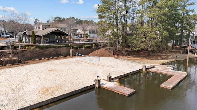 dock area with a water view