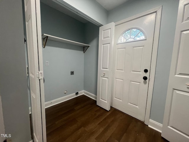 laundry room with hookup for an electric dryer and dark hardwood / wood-style flooring