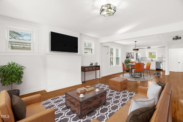 living room with hardwood / wood-style floors