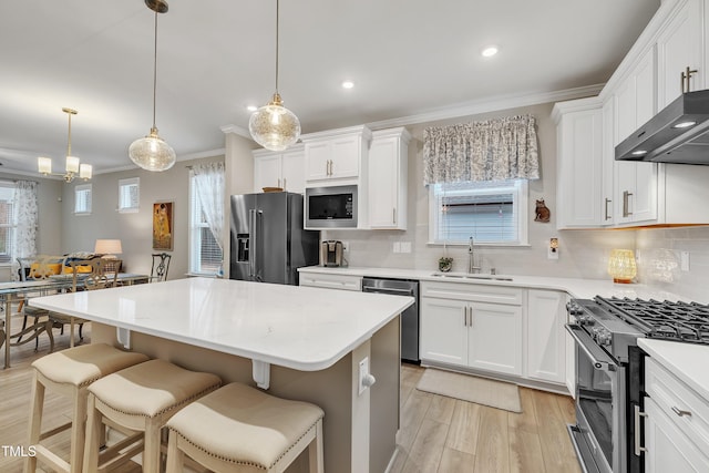 kitchen featuring white cabinetry, sink, and high quality appliances