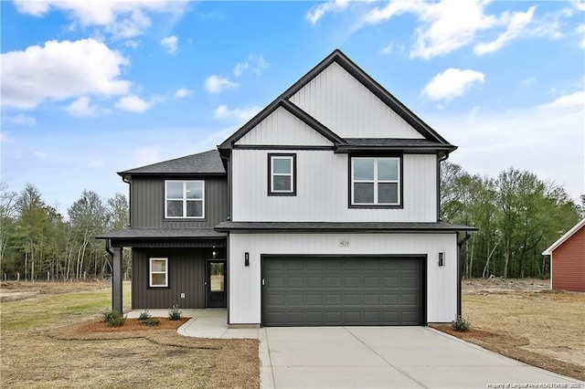 modern farmhouse with a garage