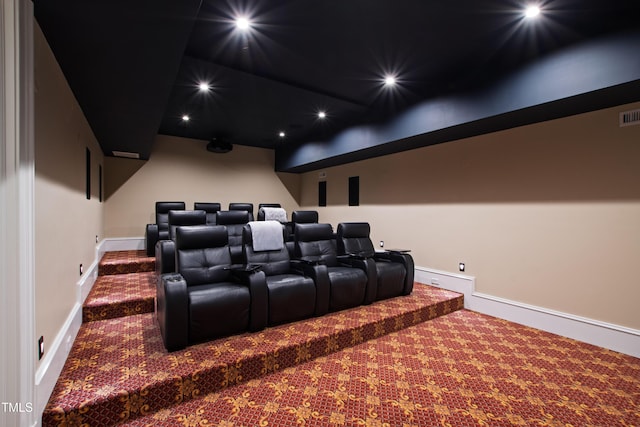 view of carpeted home theater room