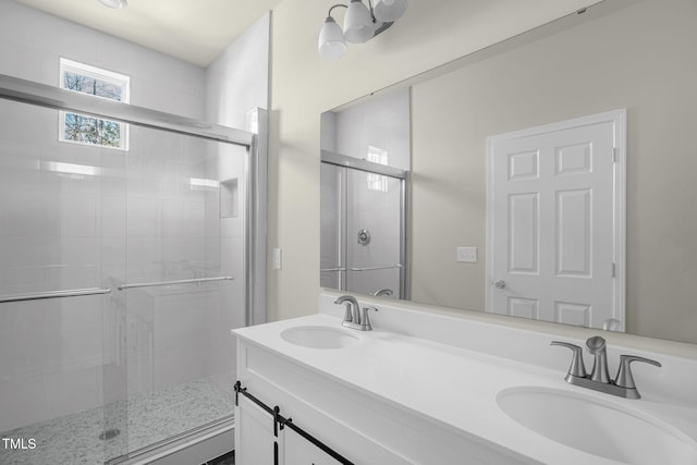 bathroom featuring vanity and walk in shower