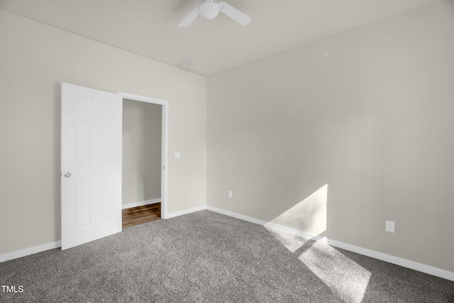 unfurnished bedroom with carpet floors and ceiling fan