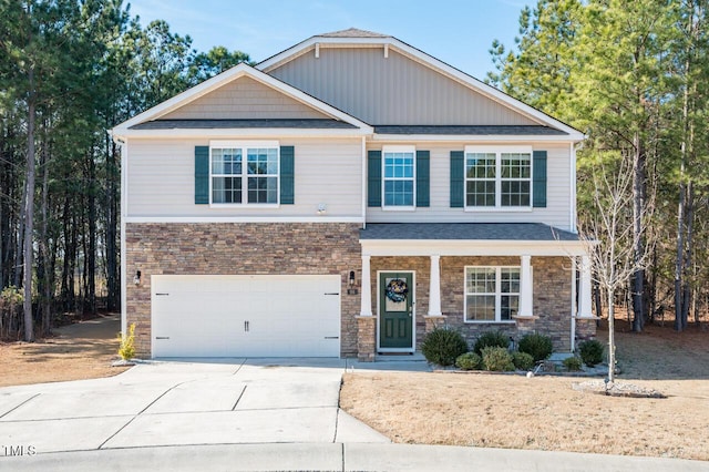 craftsman inspired home featuring a garage