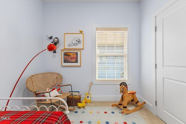 living area featuring carpet