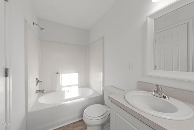 full bath with toilet, tub / shower combination, and vanity