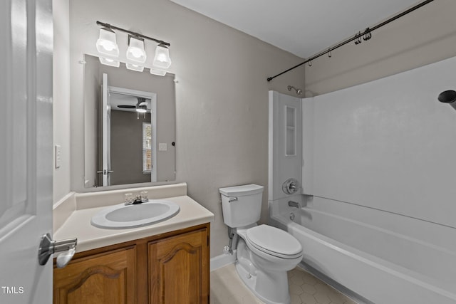 full bathroom with vanity, toilet, and  shower combination