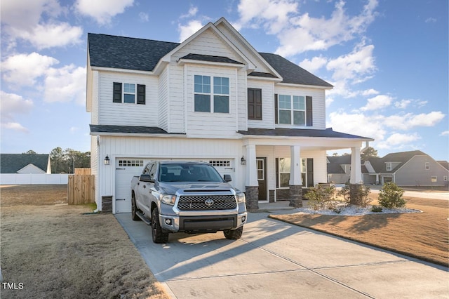 craftsman-style house with a garage and a porch