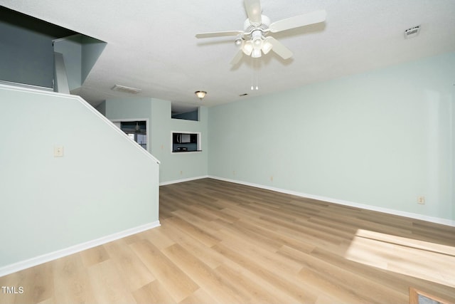 unfurnished living room with hardwood / wood-style flooring and ceiling fan