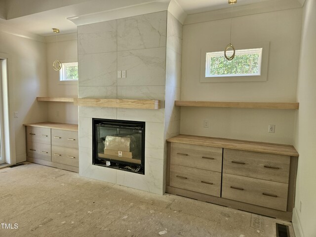 109 Evander Way, Pittsboro, NC 27312 - unfurnished living room featuring a fireplace