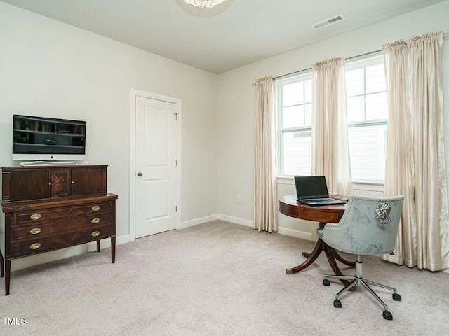 view of carpeted office space