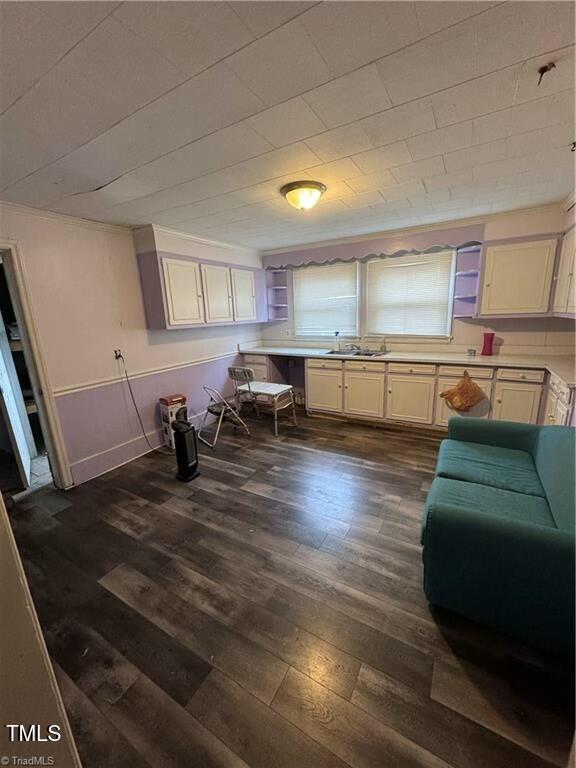 interior space featuring sink and dark hardwood / wood-style flooring