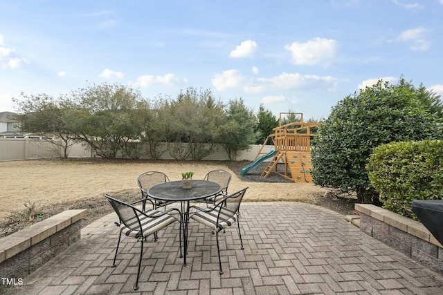 view of patio / terrace featuring a playground