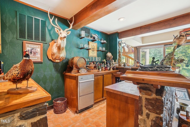 kitchen with beam ceiling